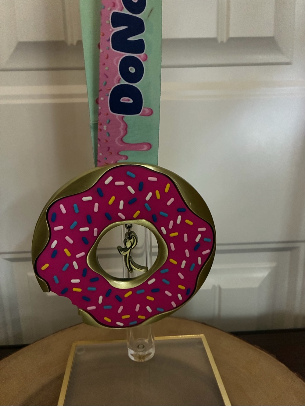 Pink Sprinkles Donut Champion Medal with Mint Ribbon
